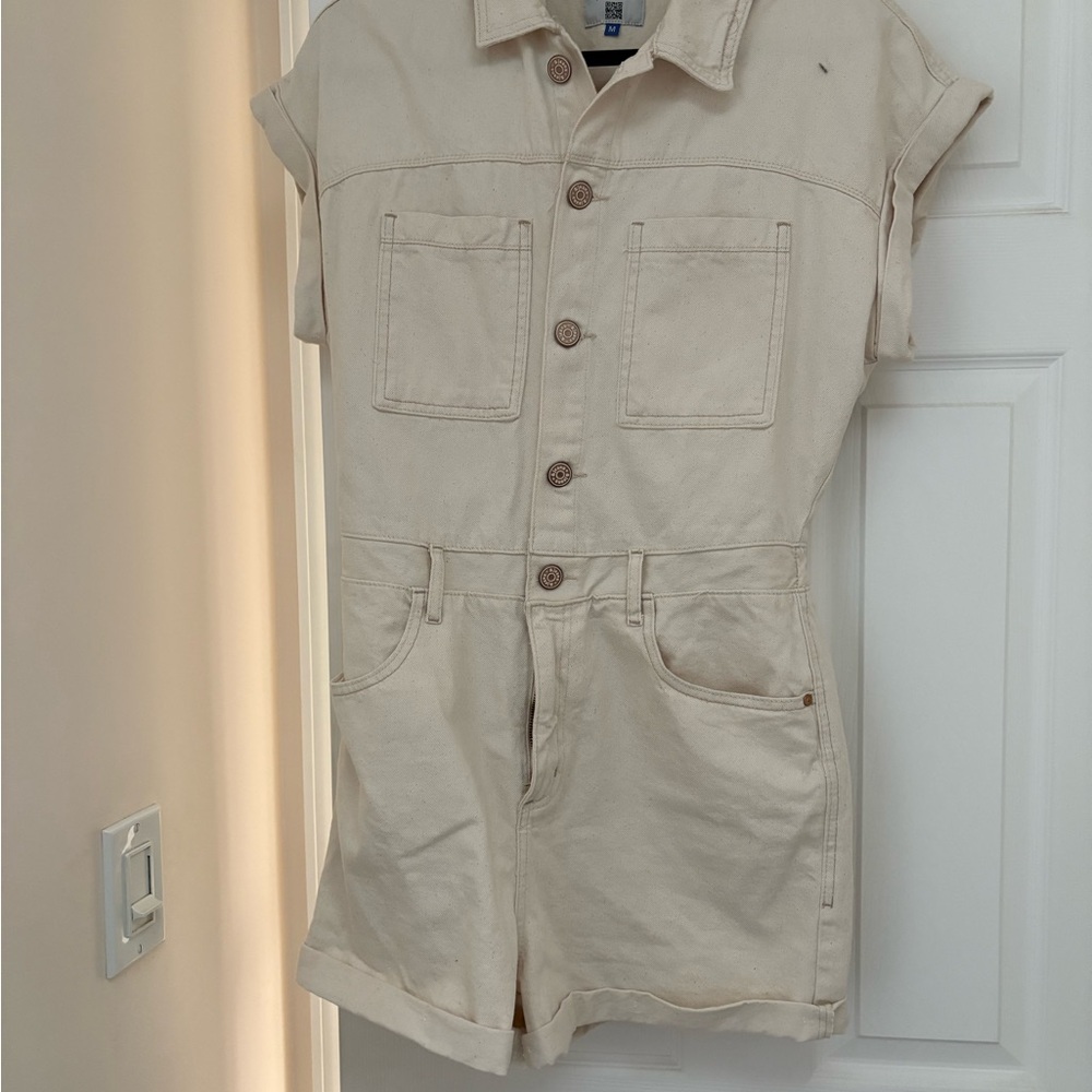 Cream Denim Romper